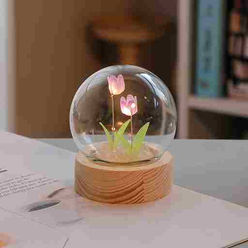 BABBAK'S LTD DIY Cute Tulip Lamp – Battery Operated Glass Flower Light Decoration