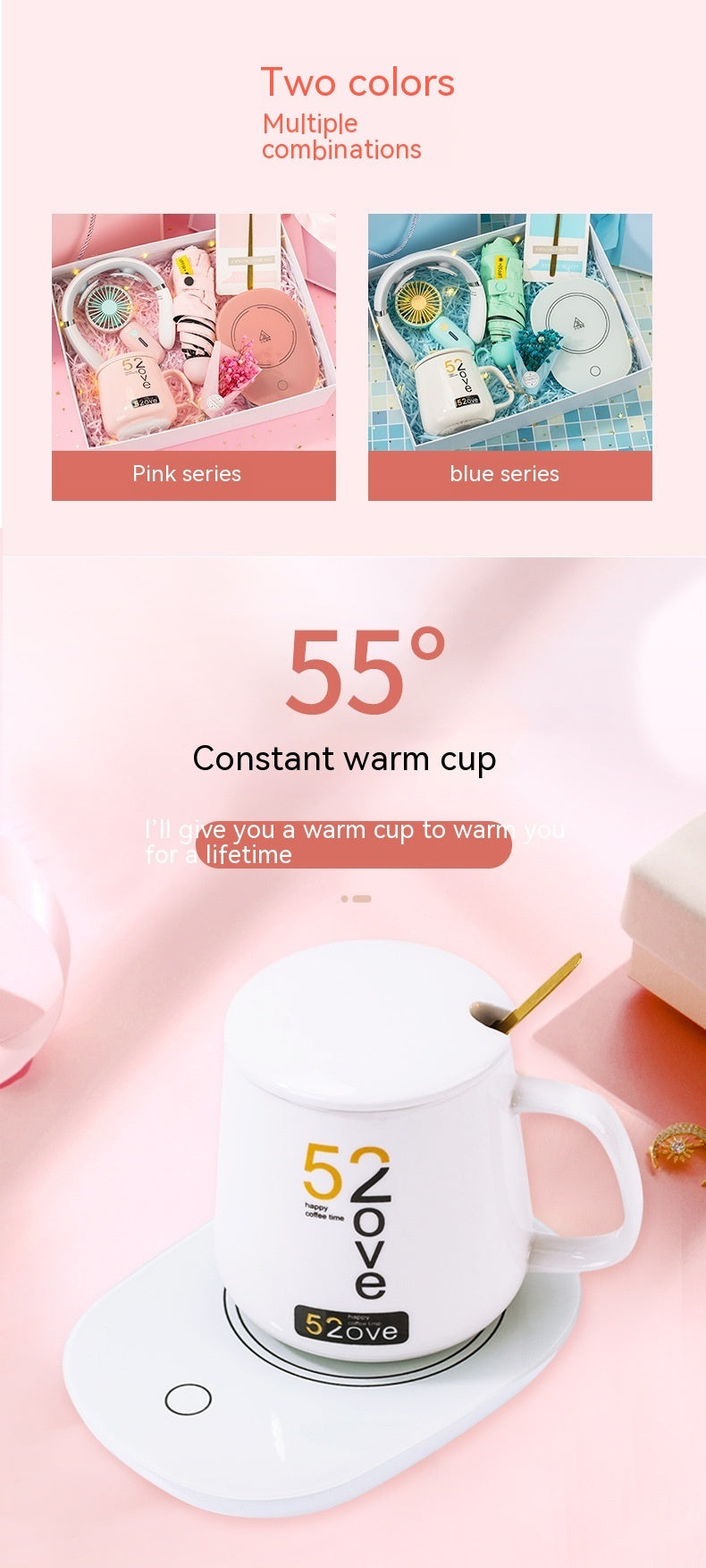 BABBAK'S LTD 520 European Style Ceramic Cup Gift Set – Romantic 7-Piece Tea & Coffee Set – Pink or Blue