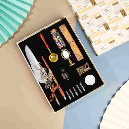 BABBAK'S LTD Retro Punk Feather Pen Set – Vintage Writing Kit with Brass Holder & Wax Seal Accessories