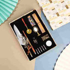 BABBAK'S LTD Retro Punk Feather Pen Set – Vintage Writing Kit with Brass Holder & Wax Seal Accessories