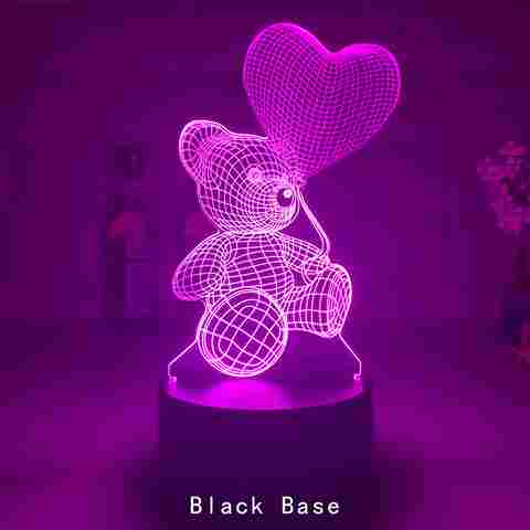 BABBAK'S LTD 3D Teddy Bear Night Light – 16 Color LED Optical Lamp with Remote & Touch Control