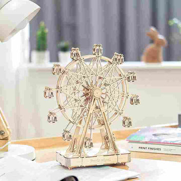 BABBAK'S LTD RoWood Ferris Wheel Music Box – 3D Wooden Puzzle & Vintage DIY Craft Kit