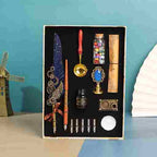BABBAK'S LTD Retro Punk Feather Pen Set – Vintage Writing Kit with Brass Holder & Wax Seal Accessories
