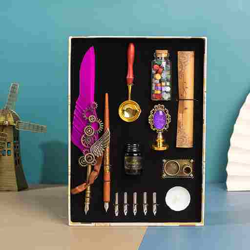 BABBAK'S LTD Retro Punk Feather Pen Set – Vintage Writing Kit with Brass Holder & Wax Seal Accessories