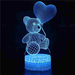 BABBAK'S LTD 3D Teddy Bear Night Light – 16 Color LED Optical Lamp with Remote & Touch Control