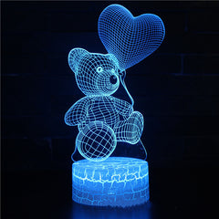 BABBAK'S LTD 3D Teddy Bear Night Light – 16 Color LED Optical Lamp with Remote & Touch Control
