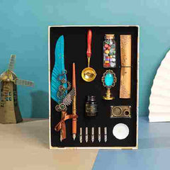 BABBAK'S LTD Retro Punk Feather Pen Set – Vintage Writing Kit with Brass Holder & Wax Seal Accessories
