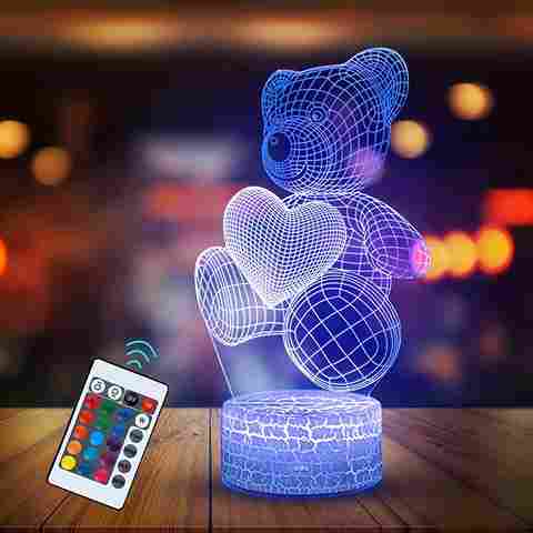 BABBAK'S LTD 3D Teddy Bear Night Light – 16 Color LED Optical Lamp with Remote & Touch Control