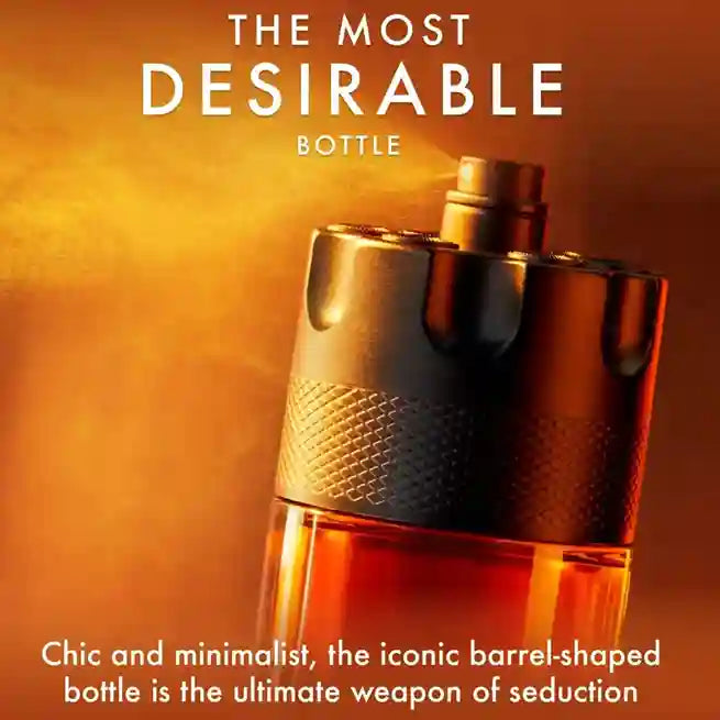 Barrel-shaped bottle with text on an orange background
