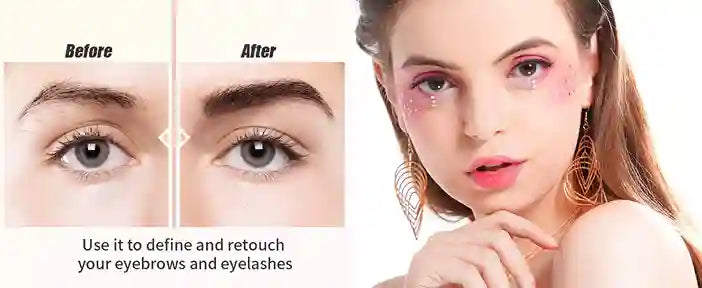 Before and after comparison of eye makeup application on a woman's face.