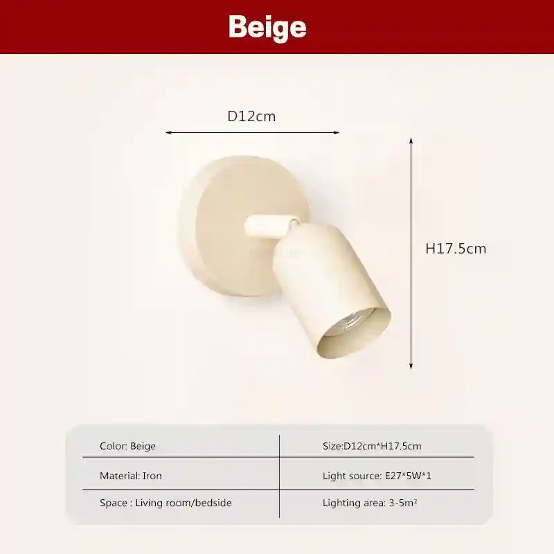 Beige wall lamp with dimensions and specifications on a white background