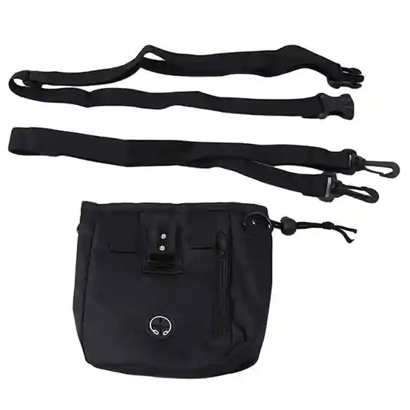 Black bag with straps on a white background