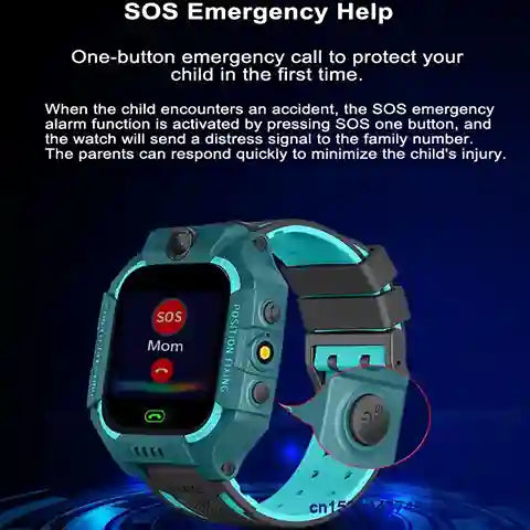Children's smartwatch with SOS emergency function on a dark background