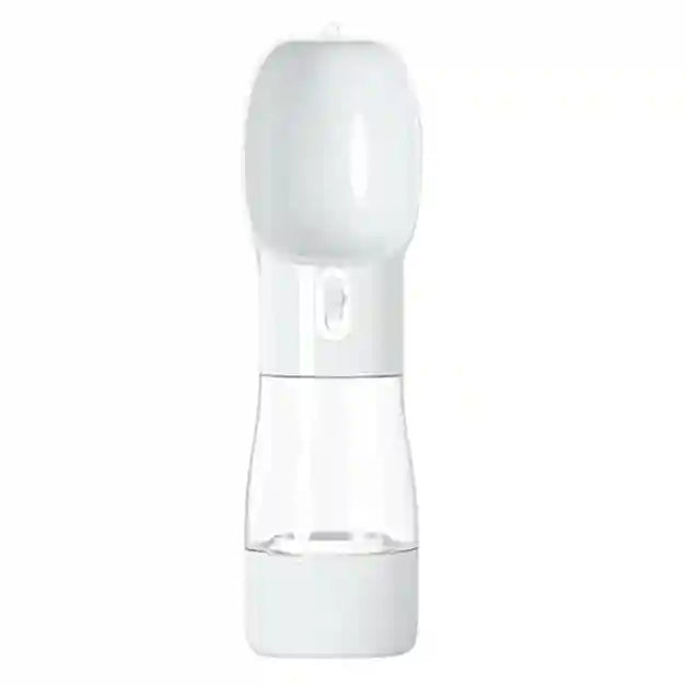 Clear water bottle with white cap on a white background