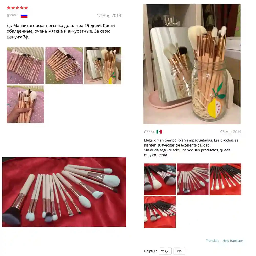 Collage of makeup brushes with a glass jar on a red background