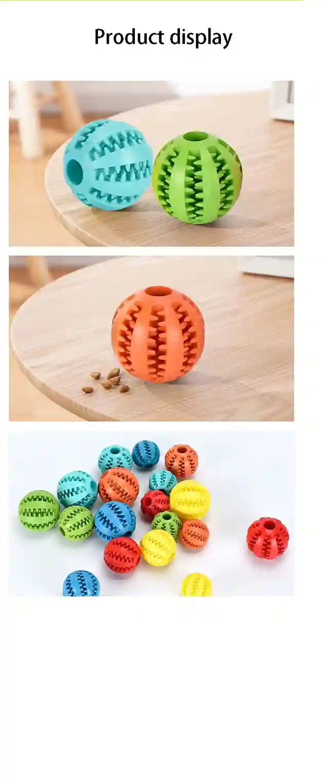 Colorful rubber balls on a wooden surface with text 'Product display'.