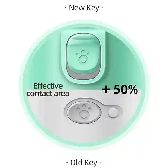 Comparison of new and old keys with text indicating increased effective contact area.