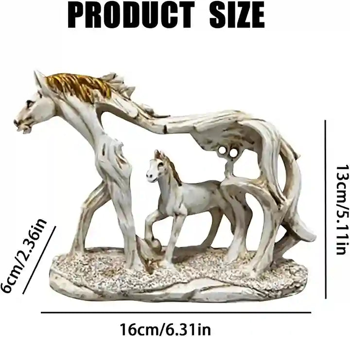 Decorative horse figurine with measurements on a white background