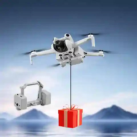 Drone delivering a gift with a mountainous background