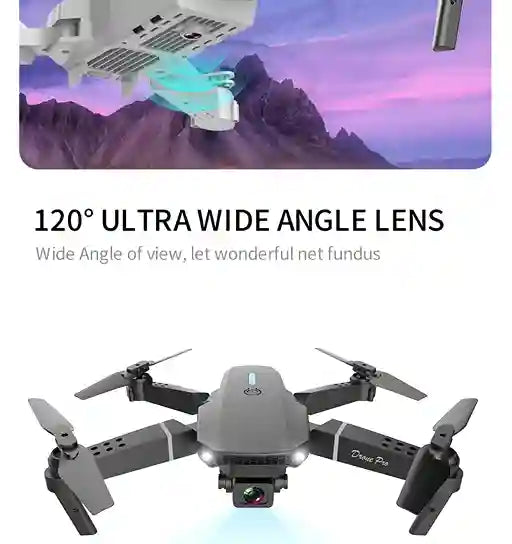 Drone with 120-degree ultra wide-angle lens and scenic background
