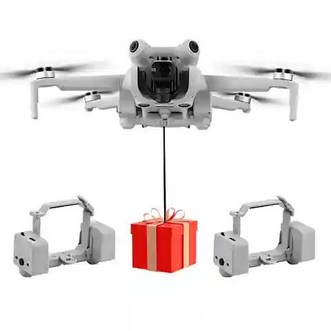 Drone with a gift box attached, on a white background