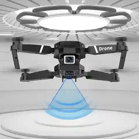 Drone with camera and 'Drone' branding on a white background
