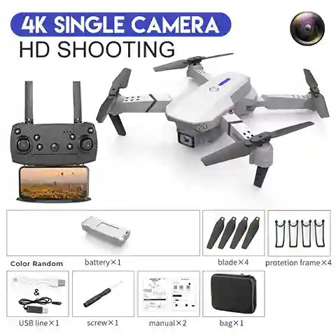Drone with camera and accessories on a white background
