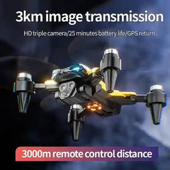 Drone with features highlighted on a dark background