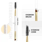 Eyebrow brush and comb with measurements on a white background