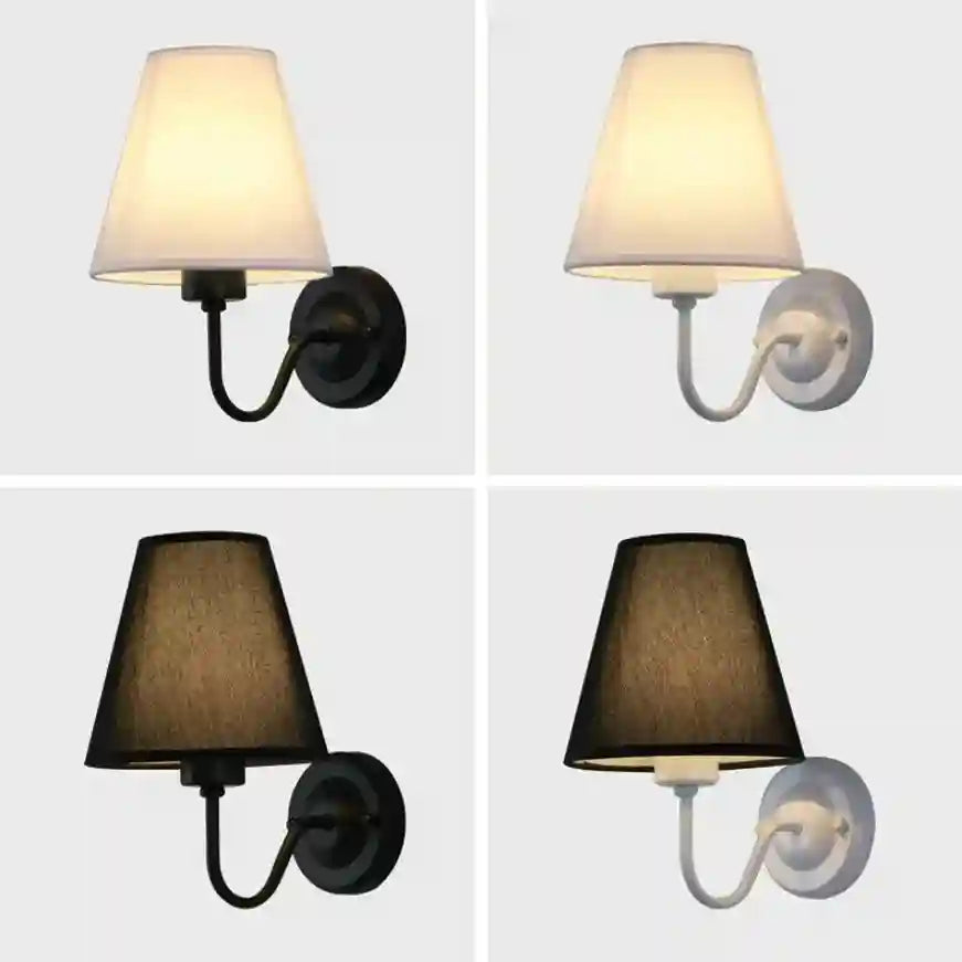 Four wall sconces with different lampshades on a white background