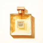 Gold perfume bottle with 'Gabelil Chank Parfum' on a white background
