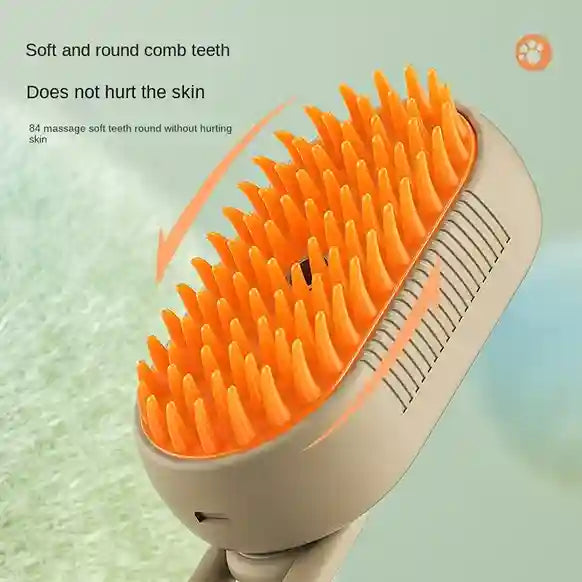 Grooming brush with orange bristles on a light green background