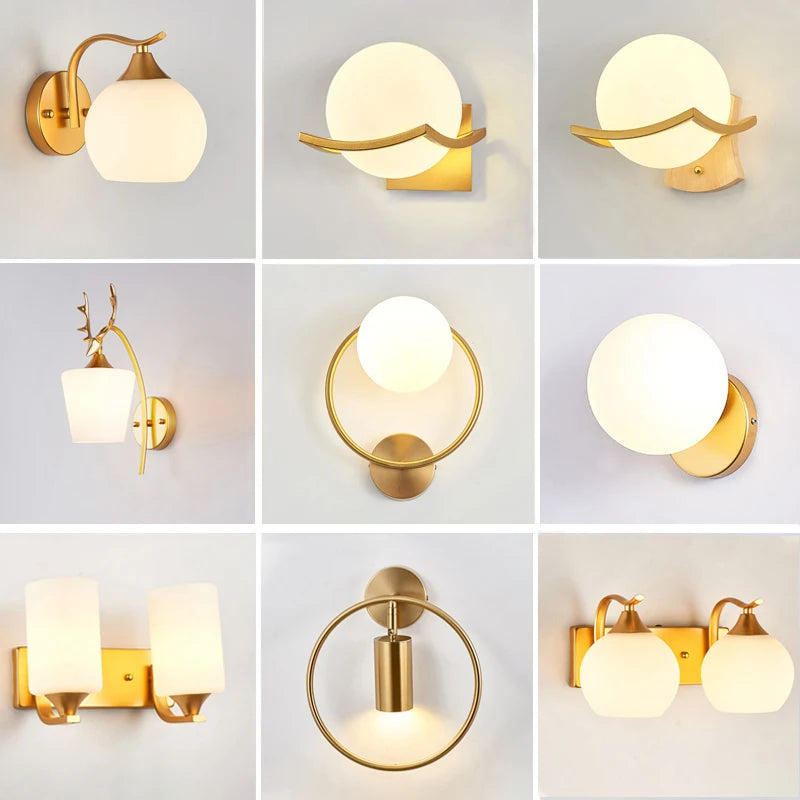 BABBAK'S LTD Gold Frosted Glass Wall Lamp – E27 LED Bedroom Light Fixture