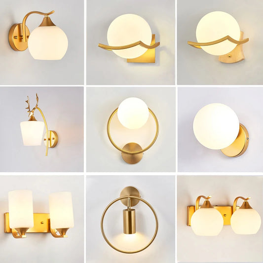 BABBAK'S LTD Gold Frosted Glass Wall Lamp – E27 LED Bedroom Light Fixture
