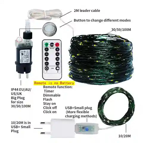 BABBAK'S LTD Copper Wire LED Fairy Lights – 12M Green String Lights with Remote for Christmas & Wedding Decor