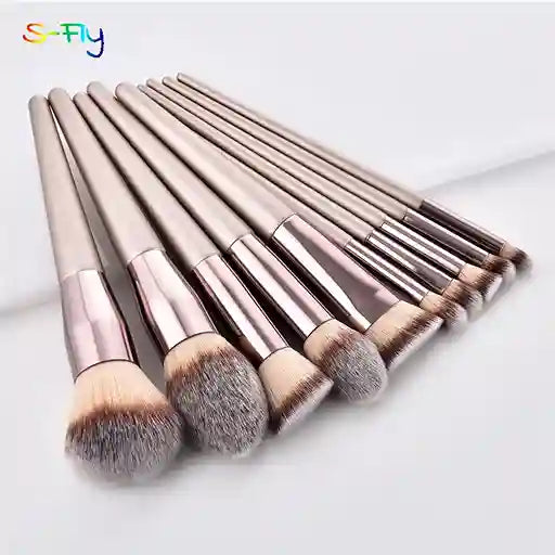 BABBAK'S LTD Champagne Makeup Brush Set – Soft Synthetic Bristles & Wooden Handles