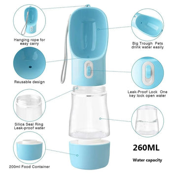 BABBAK'S LTD Portable Pet Dog Water Bottle – Travel Drinking Feeder with Built‑in Bowl for Dogs & Cats