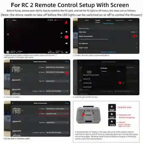 Instructions for RC 2 remote control setup with screen on a white background