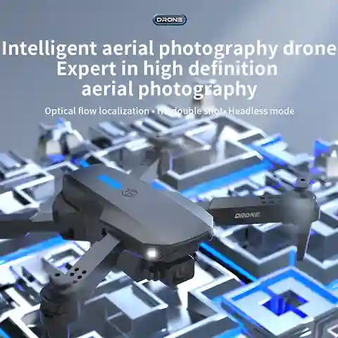 Intelligent aerial photography drone with text on a technical background