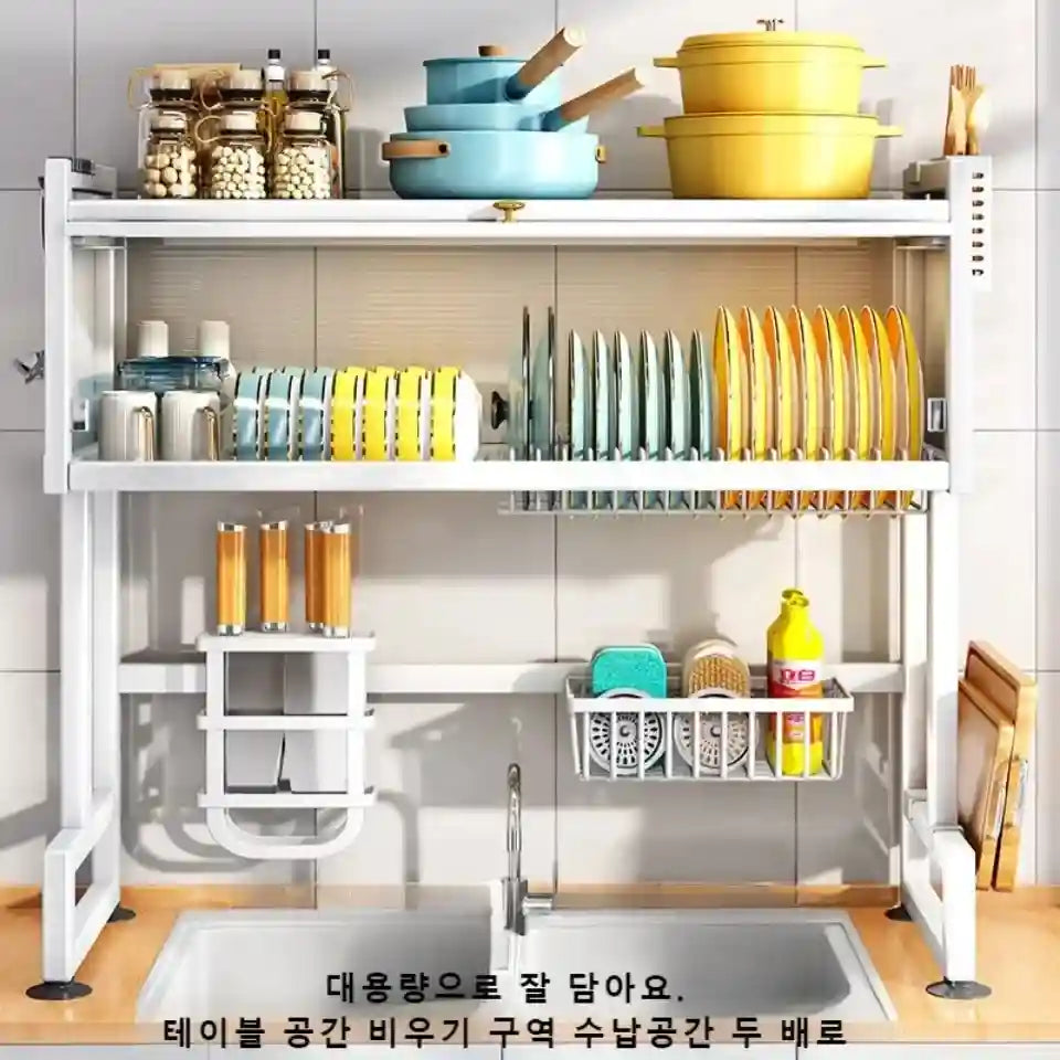 Kitchen shelf with various utensils and cookware in a kitchen setting