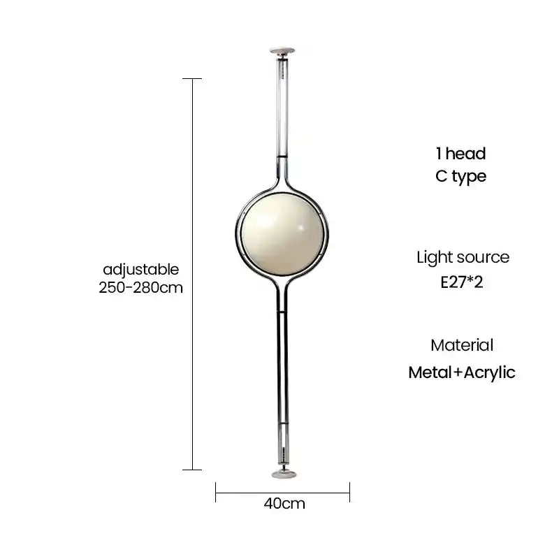 Lamp with dimensions and specifications on a white background