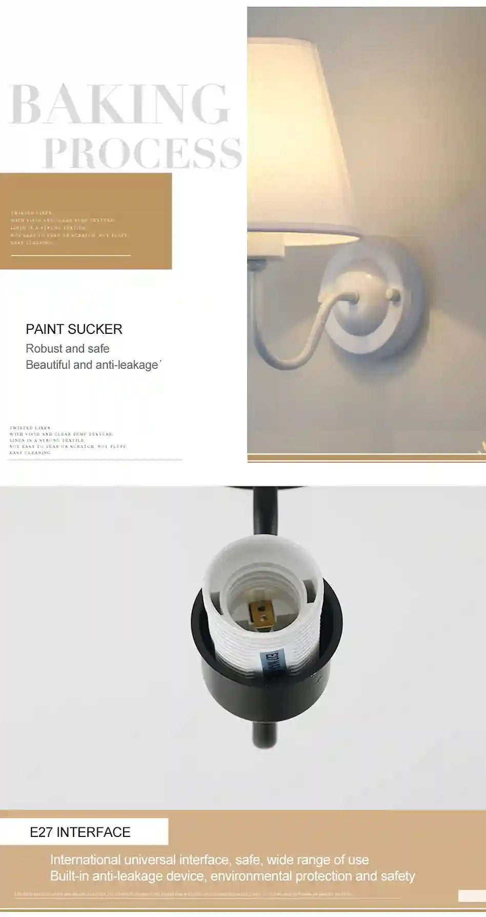 Light fixture with text on baking process and paint sucker