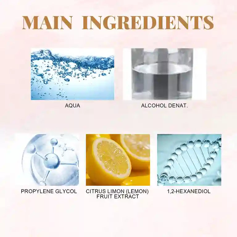 List of main ingredients with corresponding images and labels on a gradient background