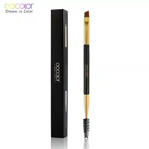 Makeup brush with black handle and gold accents next to its packaging on a white background, featuring the 'DooColor' brand.