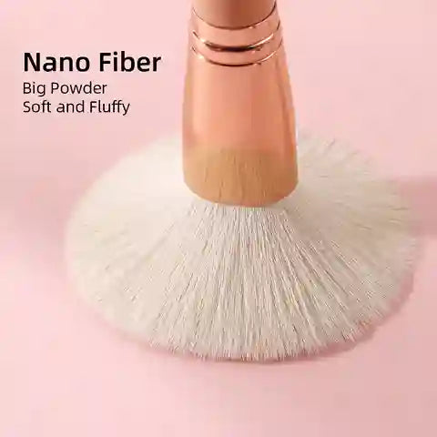 Makeup brush with nano fiber bristles on a pink background