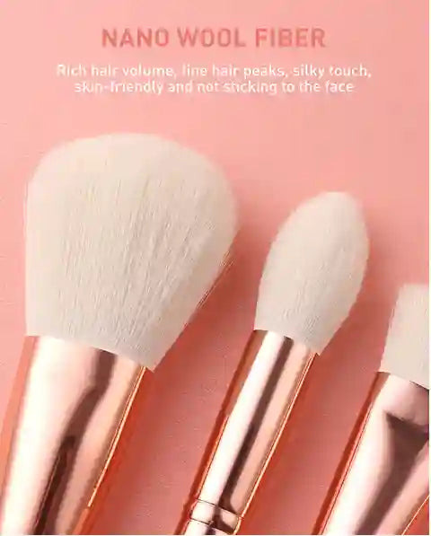 Makeup brushes with nano wool fiber on a pink background