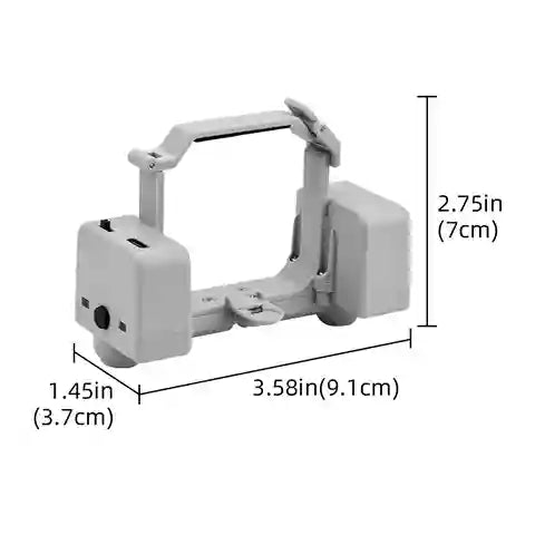 Measurement chart of a gray device with dimensions labeled