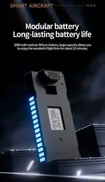 Modular battery with text on a dark background