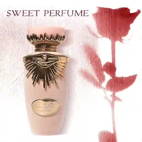 Perfume bottle with gold cap and 'SWEET PERFUME' text on a white background