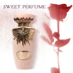 Perfume bottle with gold cap and 'SWEET PERFUME' text on a white background